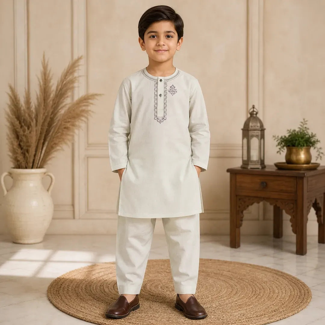 Boys Cotton Kurta Shalwar Set Multicolor – Traditional Pakistani Outfit for Kids
