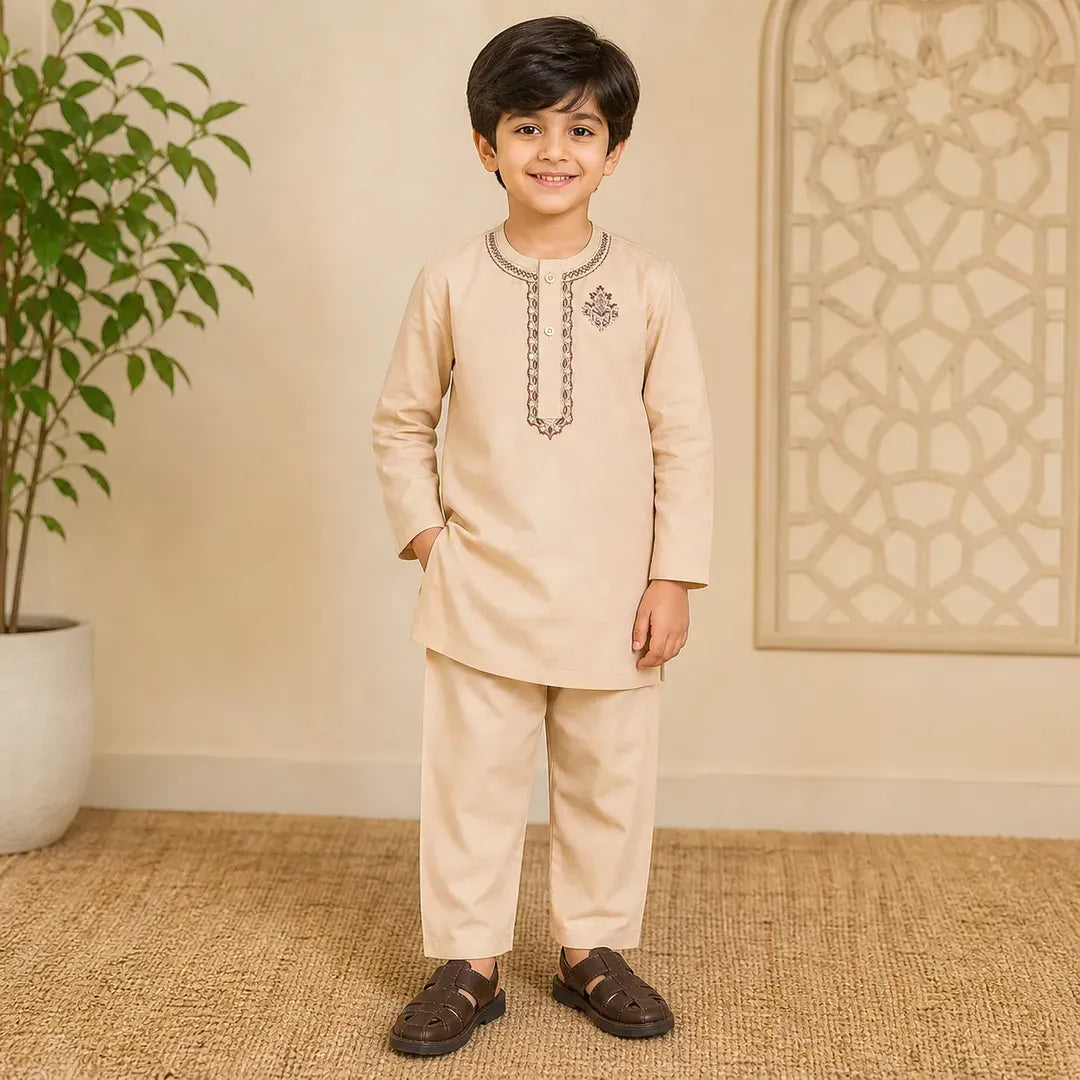 Boys Cotton Kurta Shalwar Set Multicolor – Traditional Pakistani Outfit for Kids