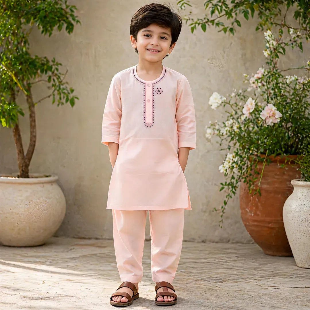 Boys Cotton Kurta Shalwar Set Multicolor – Traditional Pakistani Outfit for Kids
