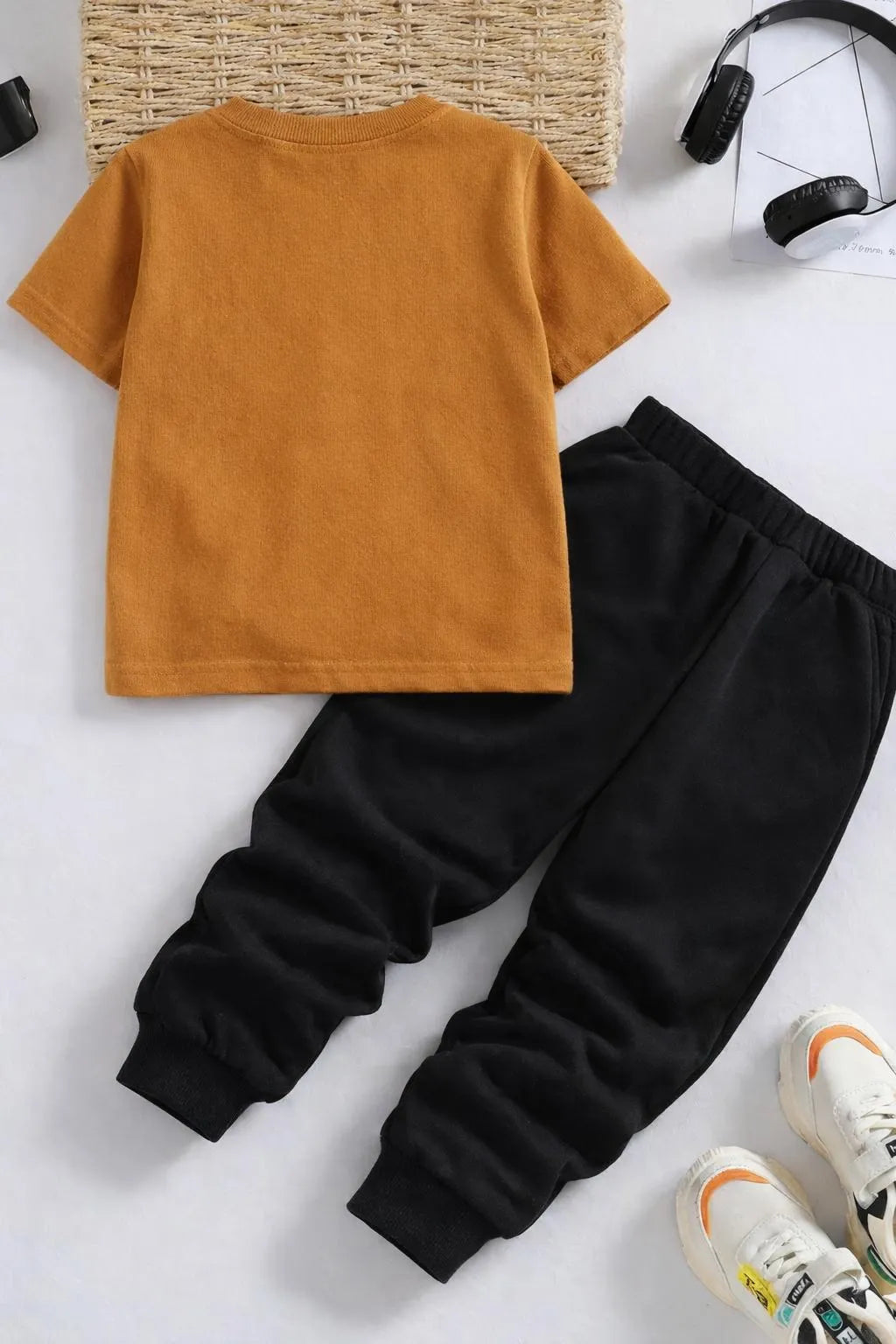 Kids Soccer Print Tracksuit Yellow & Black – 2-Piece Sports Outfit for Boys & Girls 1–12 Years