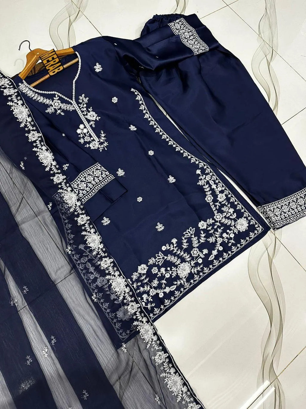 Neck, Sleeves & Daman Thread Embroidered 3-Piece Suit for Women – Ready to Wear Set
