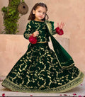 Girls Raw Silk Embroidered 3-Piece Set Green & Gold – Eid & Wedding Wear