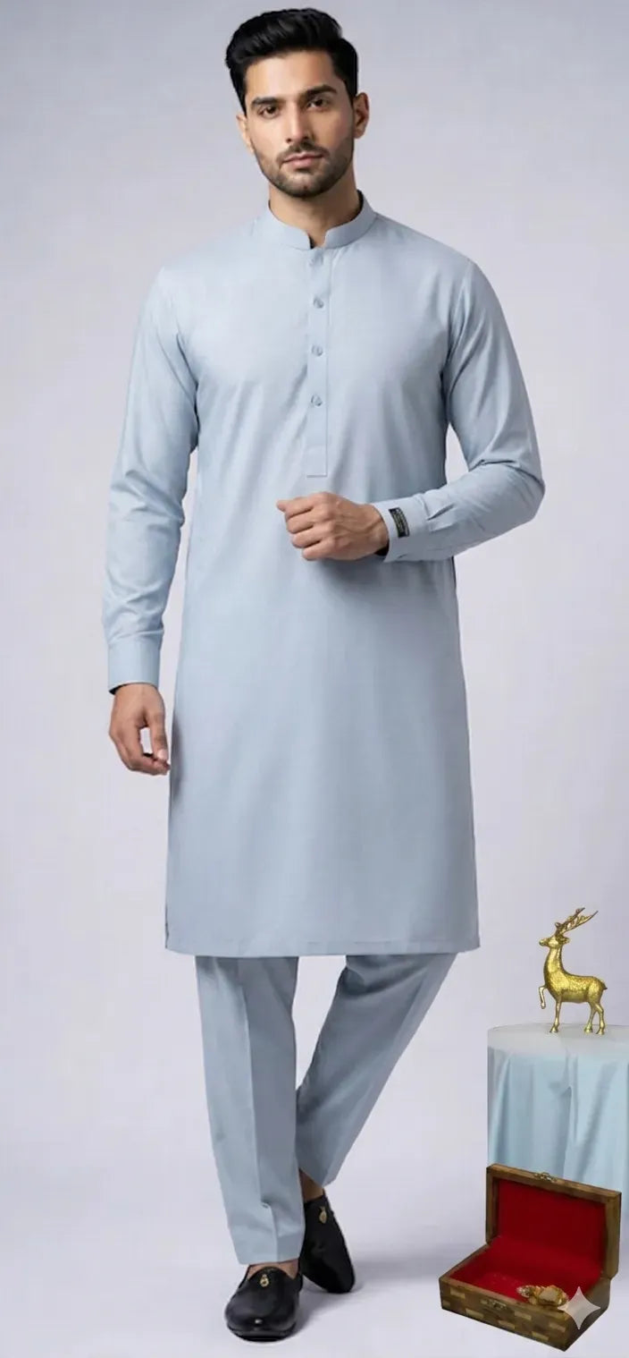 Men's Stitched Boski Plain Suit | Premium Traditional Shalwar Kameez