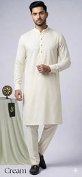 Men's Stitched Boski Plain Suit – Cream Color Traditional Shalwar Kameez