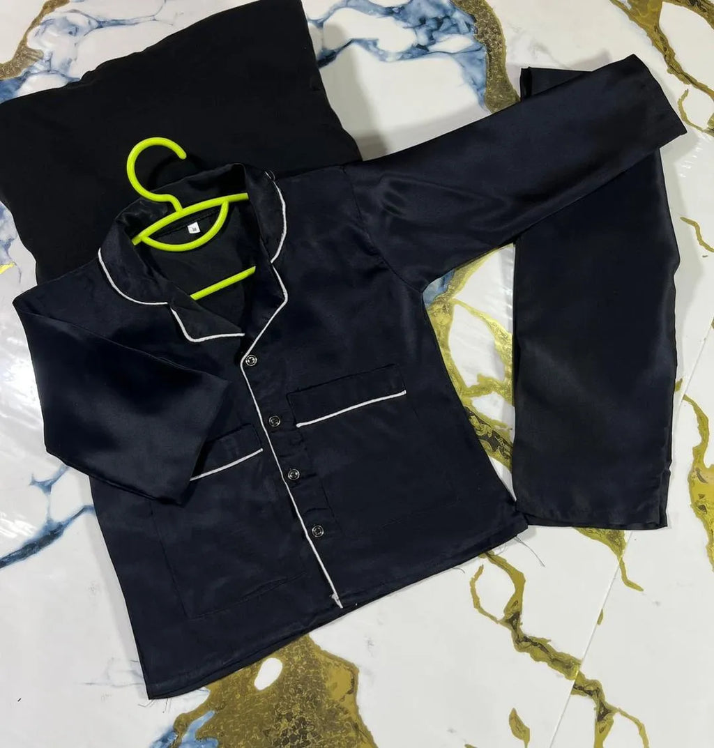 Kids Nightwear Set Black Silk 2-Piece Sleepwear for Boys & Girls 5–12 Years