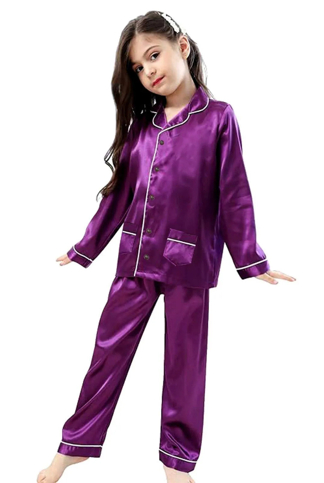Kids Nightwear Set Black Silk 2-Piece Sleepwear for Boys & Girls 5–12 Years