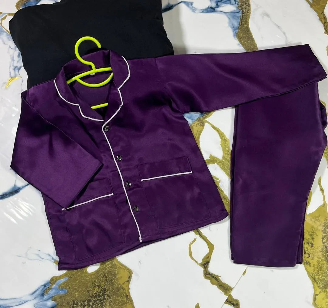 Kids Nightwear Set Black Silk 2-Piece Sleepwear for Boys & Girls 5–12 Years