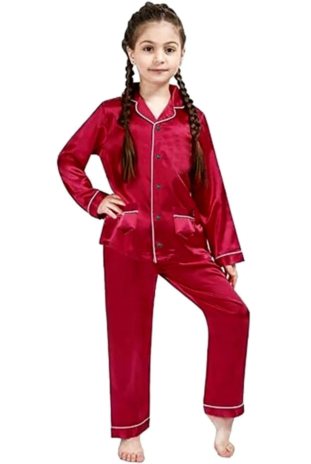 Kids Nightwear Set Black Silk 2-Piece Sleepwear for Boys & Girls 5–12 Years