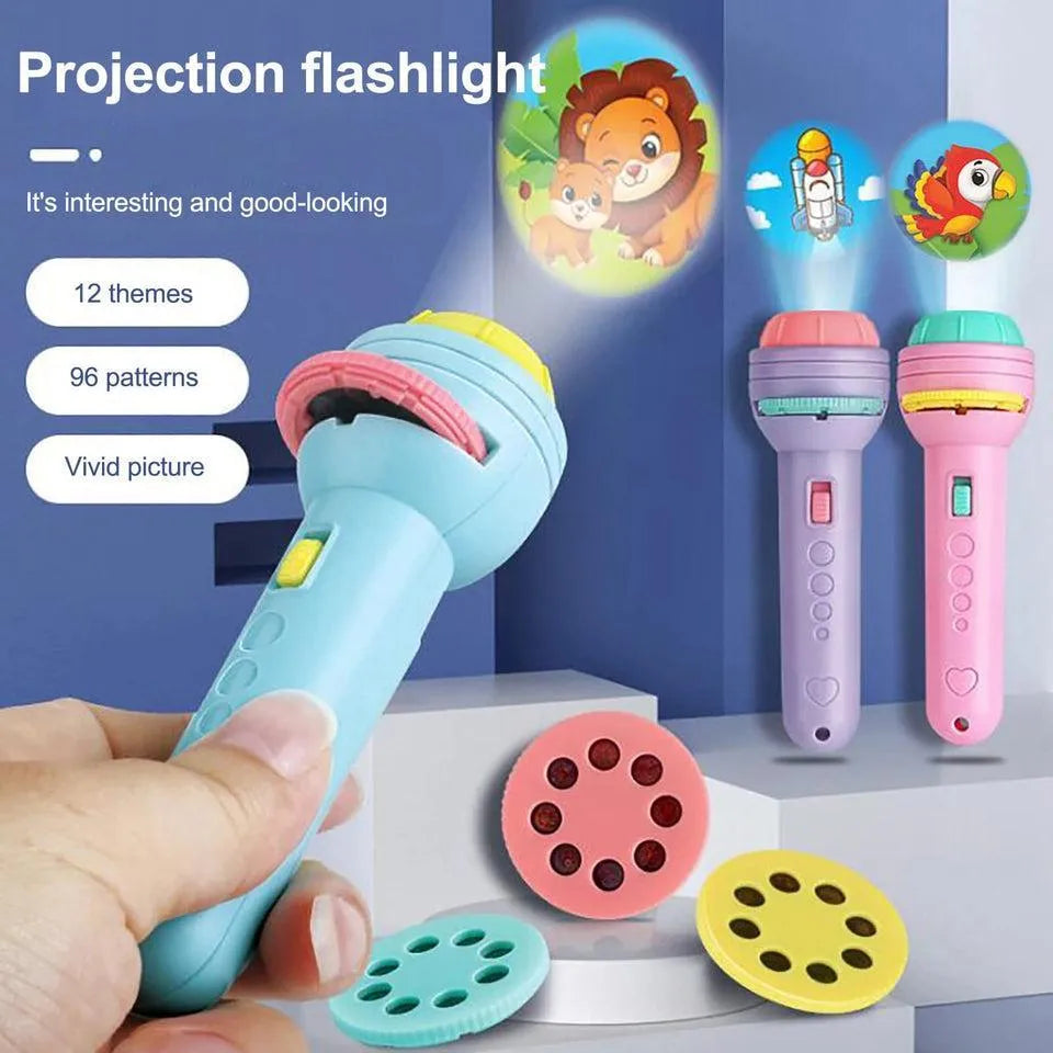 Kids Animal Print Projection Torch with 12 Themes – Educational Projector Flashlight Toy