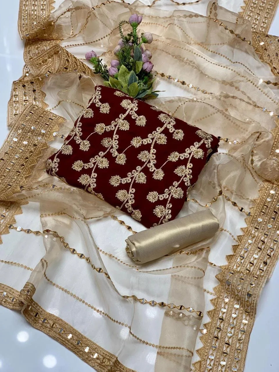 Embroidered 3 Piece Suit for Women | Unstitched Ethnic Dress with Dupatta | Eid Outfit | Wedding Wear | Party Dress