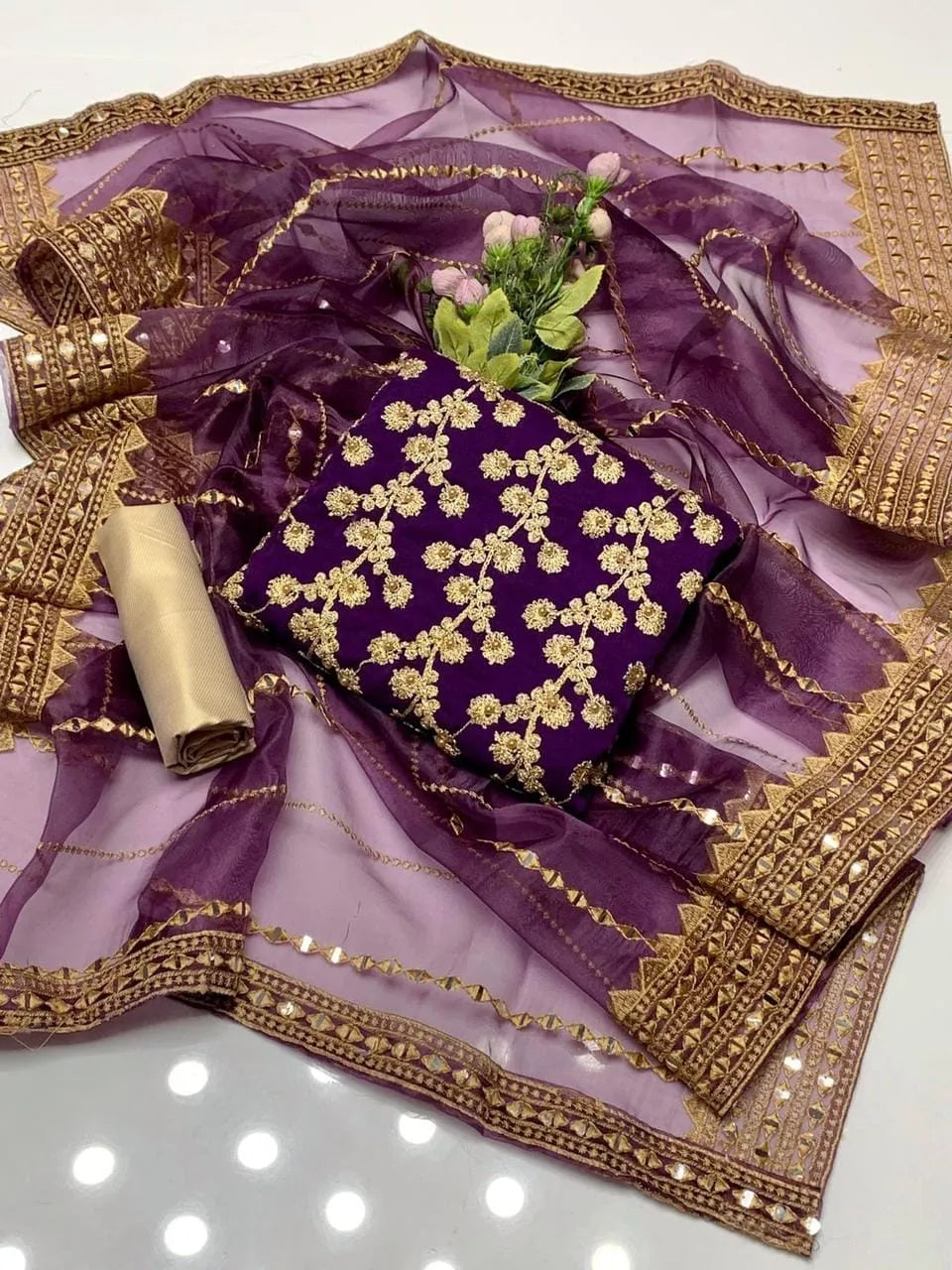 Embroidered 3 Piece Suit for Women | Unstitched Ethnic Dress with Dupatta | Eid Outfit | Wedding Wear | Party Dress