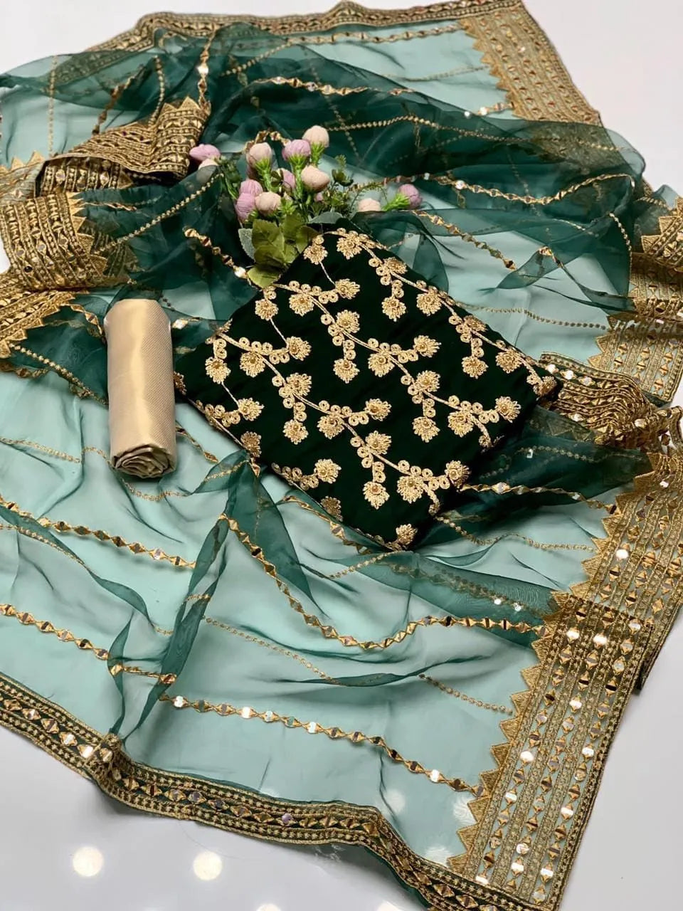 Embroidered 3 Piece Suit for Women | Unstitched Ethnic Dress with Dupatta | Eid Outfit | Wedding Wear | Party Dress