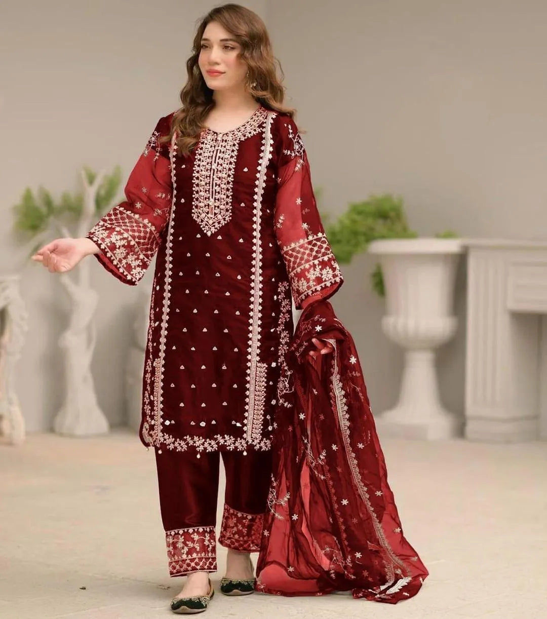 Women's Embroidered 3-Piece Suit – Stitched Pakistani Lawn Dress with Dupatta