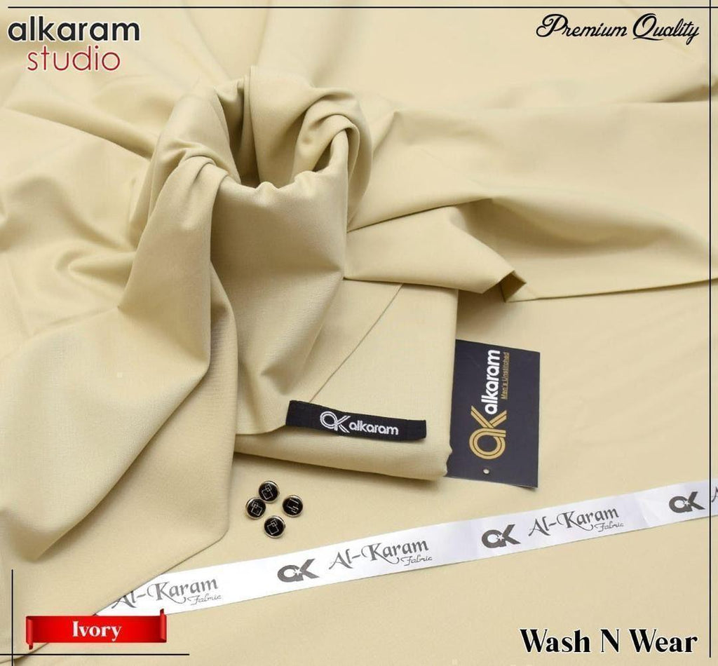 Men's Ivory Wash N Wear Plain Suit – Premium Unstitched Shalwar Kameez Fabric