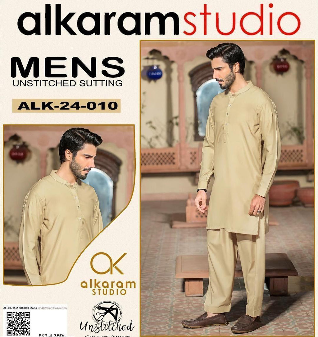 Men's Ivory Wash N Wear Plain Suit – Premium Unstitched Shalwar Kameez Fabric