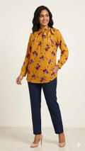 Mustard Printed Grip Silk Western Top | Stylish Women's