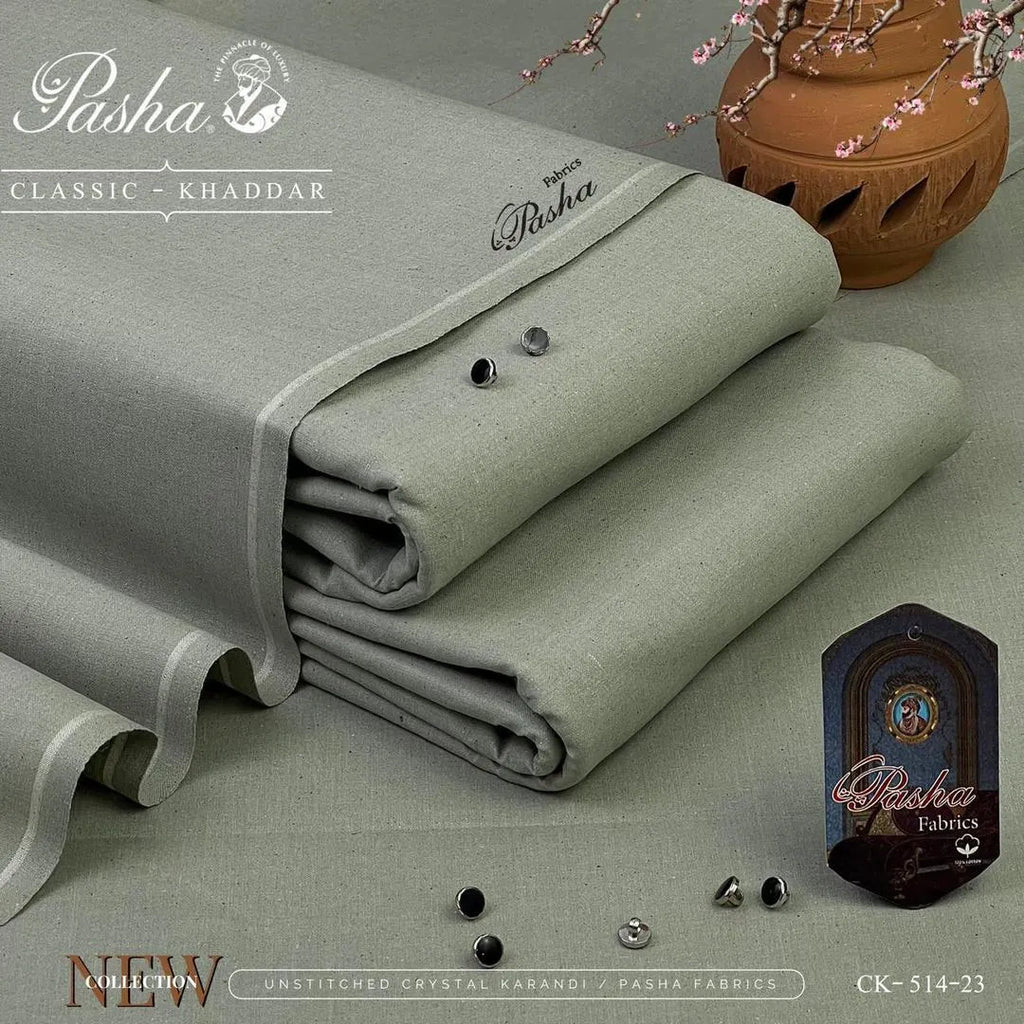 Pasha Classic Khaddar Suit Grey – Premium Unstitched Winter Wear for Men