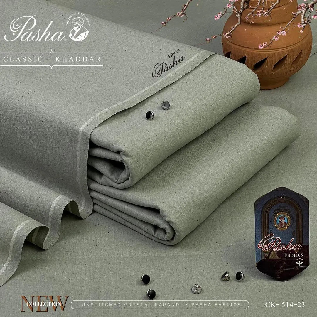 Pasha Classic Khaddar Suit Grey – Premium Unstitched Winter Wear for Men