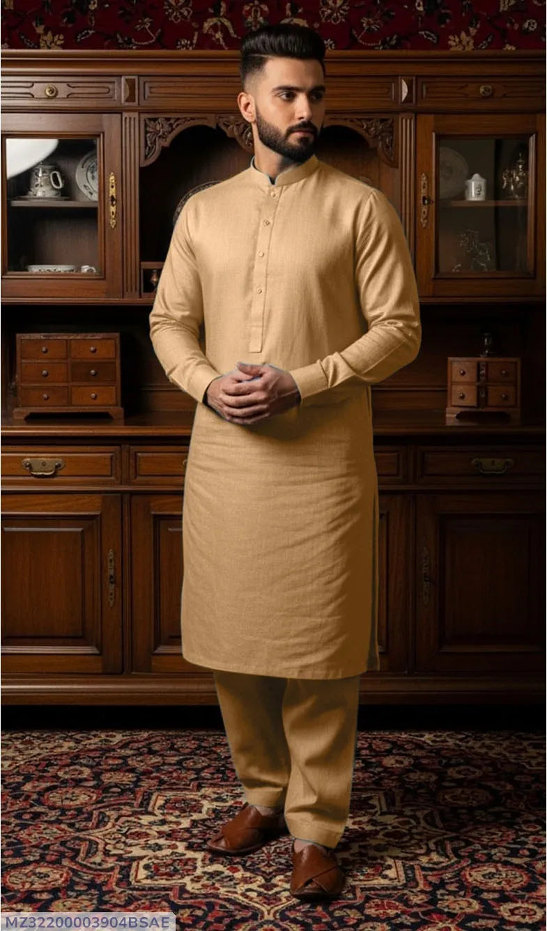 Men's Cotton Plain Suit – Brown Traditional Summer Shalwar Kameez