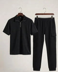 Black Men's 2-Piece Polo Track Suit Set | Casual Sportswear Outfit