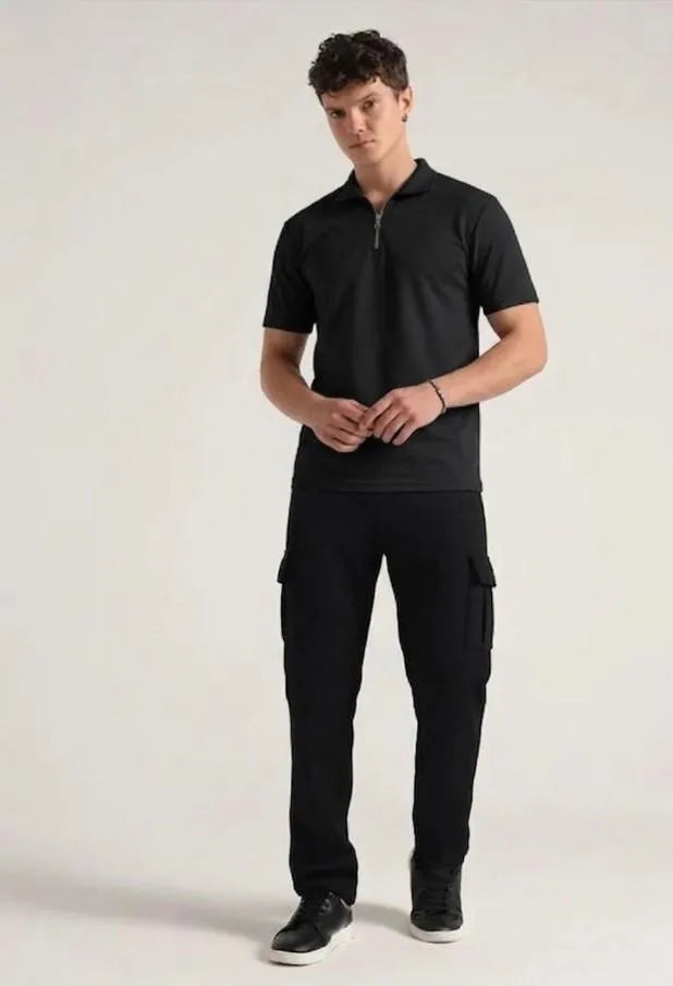 Black Men's 2-Piece Polo Track Suit Set | Casual Sportswear Outfit
