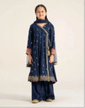 Blue Embroidered 3-Piece Cotton Kurta Shalwar Set for Girls 8–10 Years