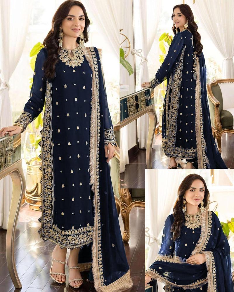 Embroidered 3-Piece Crinkle Chiffon Suit for Women – Elegant Party & Festive Wear