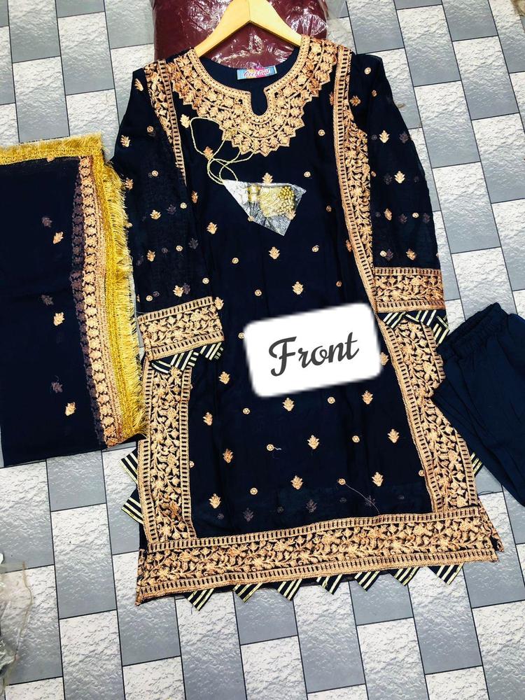 Embroidered 3-Piece Crinkle Chiffon Suit for Women – Elegant Party & Festive Wear