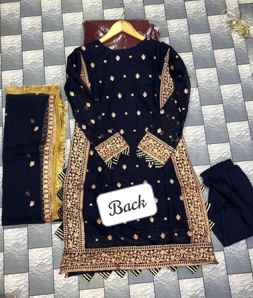 Embroidered 3-Piece Crinkle Chiffon Suit for Women – Elegant Party & Festive Wear