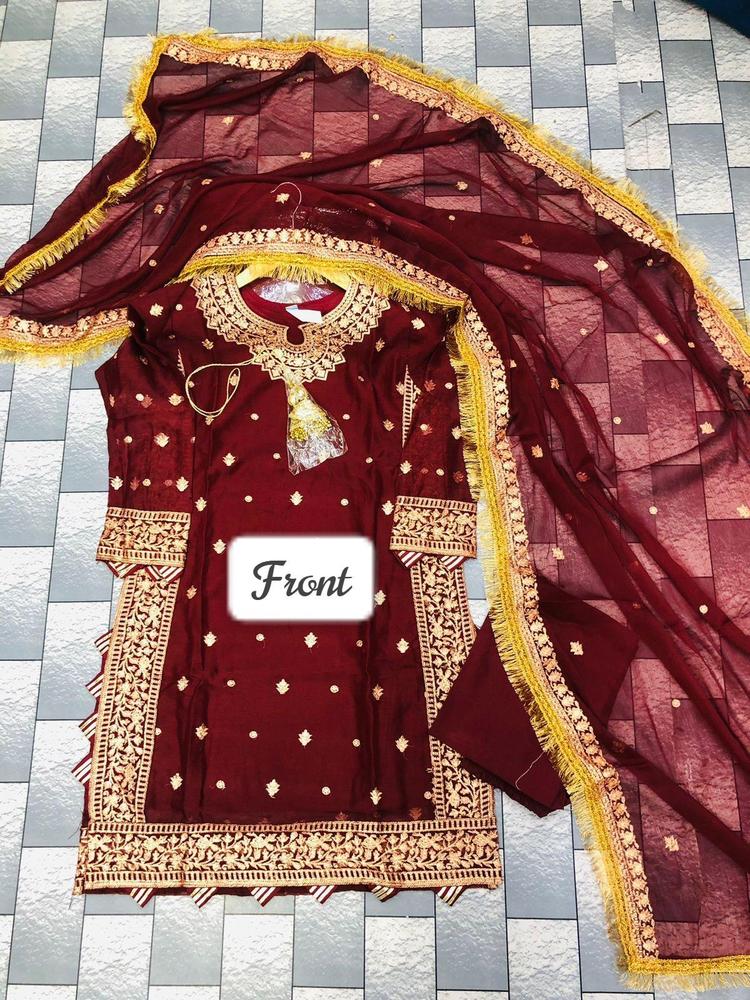 Embroidered 3-Piece Crinkle Chiffon Suit for Women – Elegant Party & Festive Wear