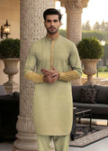 Men's Yellow Cotton Self Print Kurta Suit – Stitched Winter Traditional Wear
