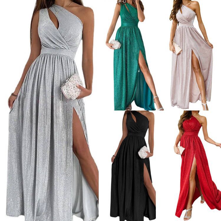 Sleeveless Shiny Hollow Slit Long Dress – Elegant Women's Evening & Party Gown
