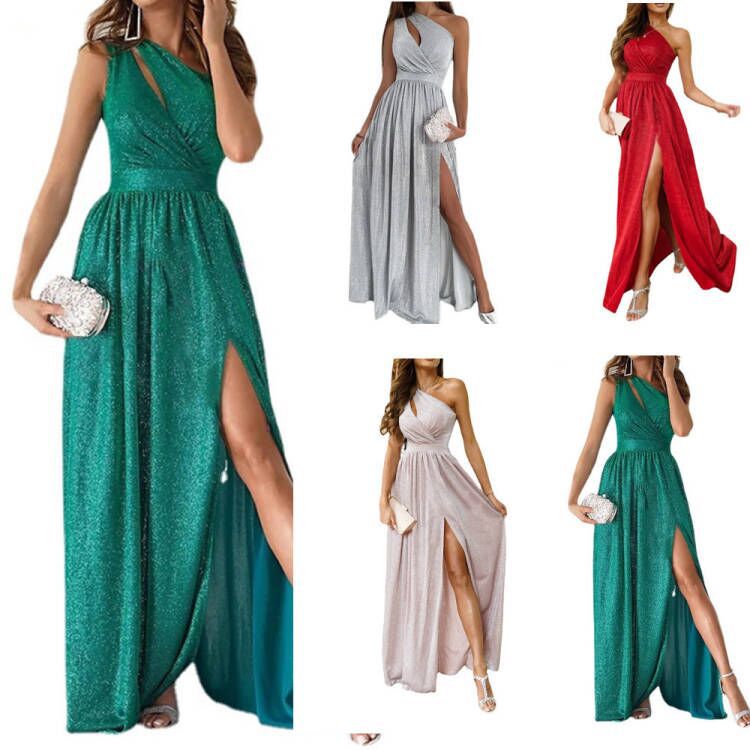 Sleeveless Shiny Hollow Slit Long Dress – Elegant Women's Evening & Party Gown