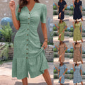 Women's V-Neck Button Dress – Elegant Casual Midi Dress for Everyday Wear