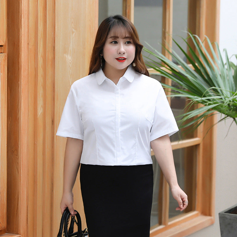 Plus Size Women's Business Shirt – Anti-Show Through Button-Up Office Blouse with Dark Buttons