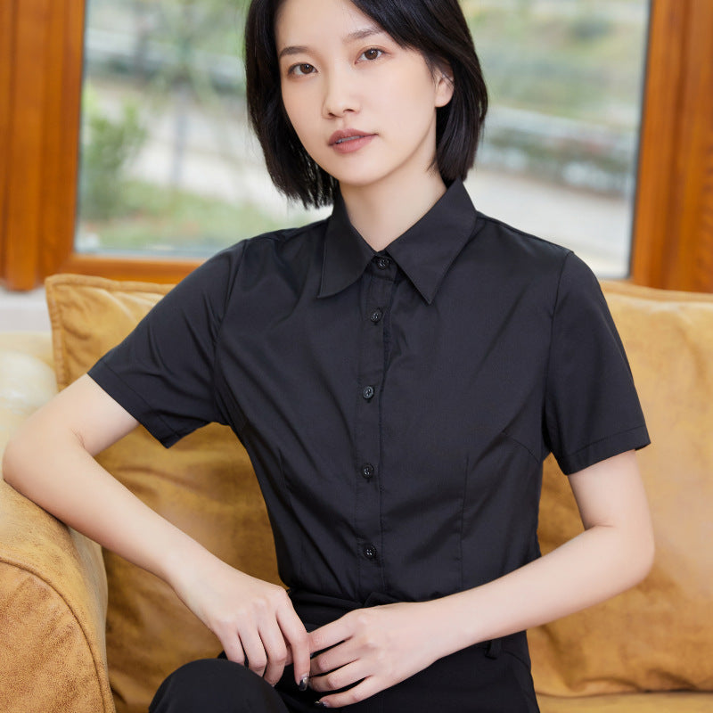Women's Slim Fit Business Shirt – Short Sleeve Cotton Office Blouse