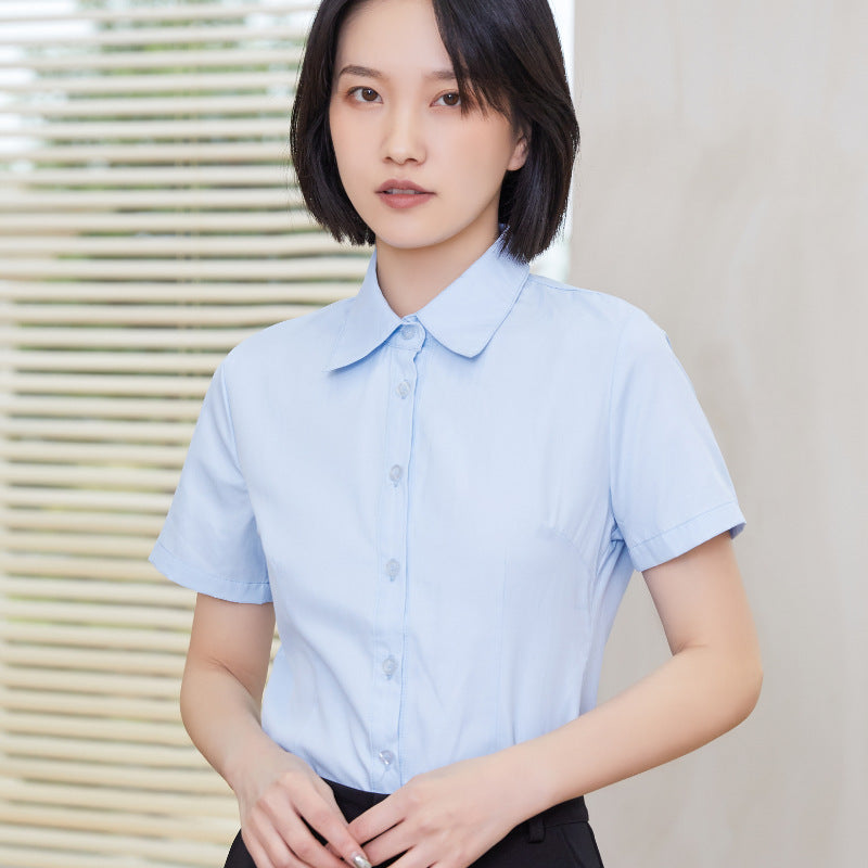 Women's Slim Fit Business Shirt – Short Sleeve Cotton Office Blouse