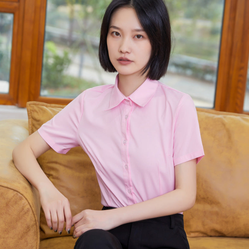 Women's Slim Fit Business Shirt – Short Sleeve Cotton Office Blouse