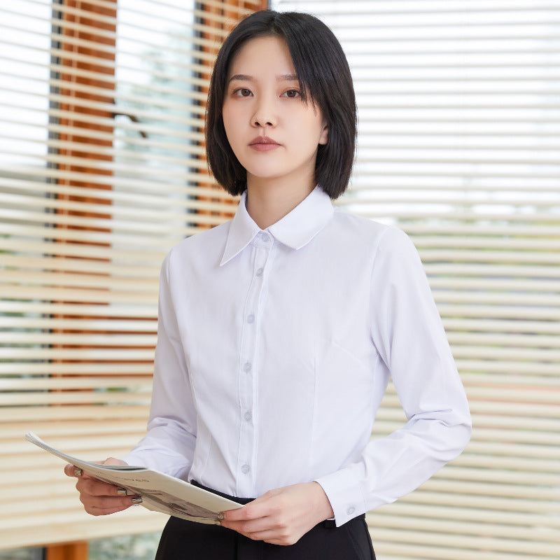 Women's Slim Fit Business Shirt – Short Sleeve Cotton Office Blouse