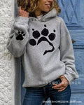 Women's Hooded Printed Sweater – Loose Fit Grey Long Sleeve Casual Pullover
