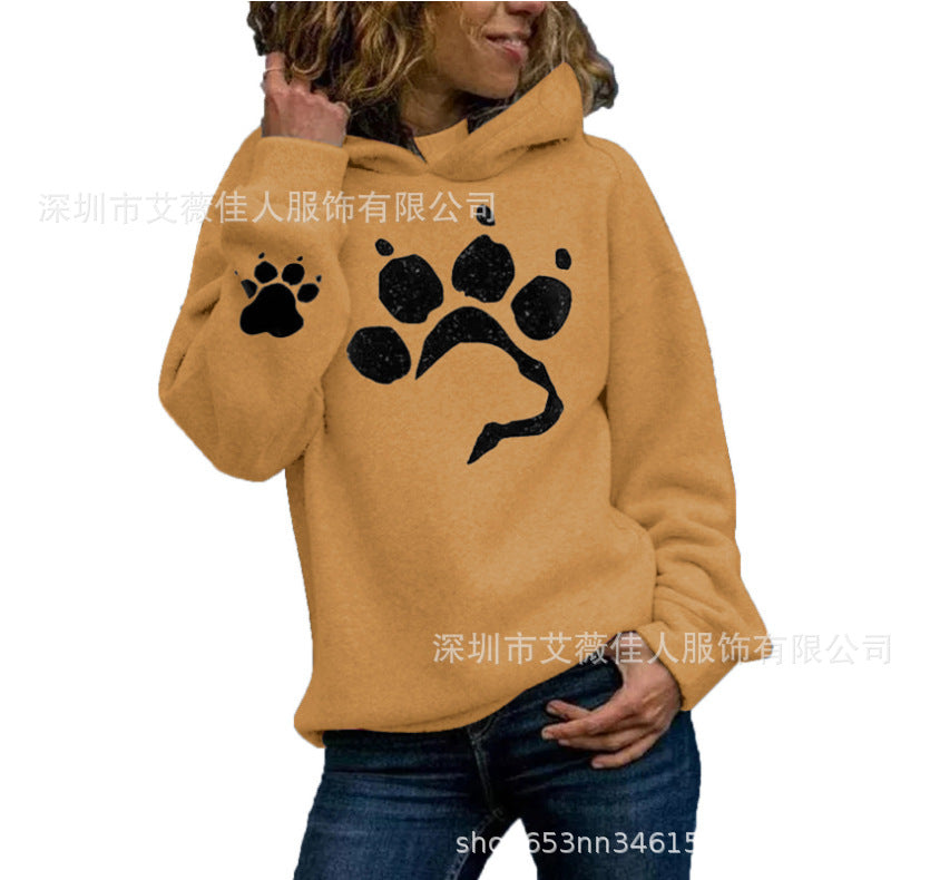 Women's Hooded Printed Sweater – Loose Fit Grey Long Sleeve Casual Pullover