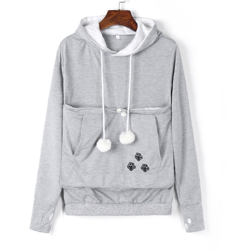 Women's Hoodie with Paw Print Pocket – Cozy Autumn Winter Casual Sweatshirt