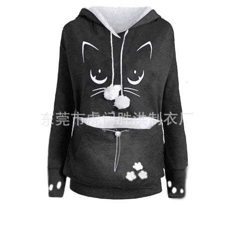 Women's Hoodie with Paw Print Pocket – Cozy Autumn Winter Casual Sweatshirt