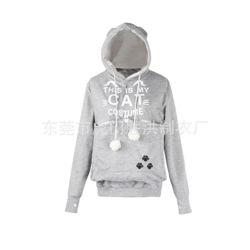 Women's Hoodie with Paw Print Pocket – Cozy Autumn Winter Casual Sweatshirt