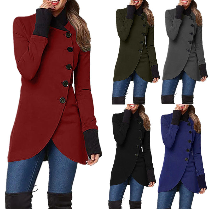 Women's Asymmetric Button Jacket – Multi-Color Winter Casual Coat
