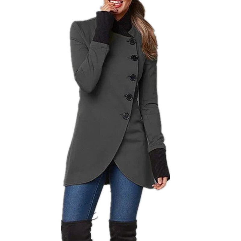 Women's Asymmetric Button Jacket – Multi-Color Winter Casual Coat
