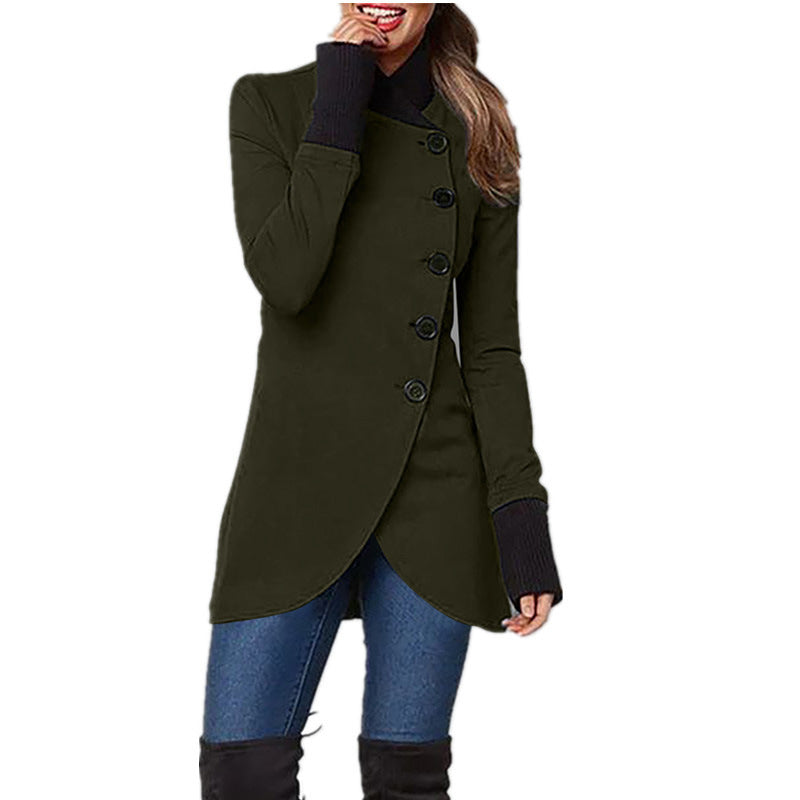 Women's Asymmetric Button Jacket – Multi-Color Winter Casual Coat