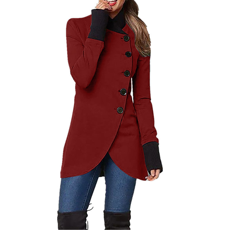 Women's Asymmetric Button Jacket – Multi-Color Winter Casual Coat