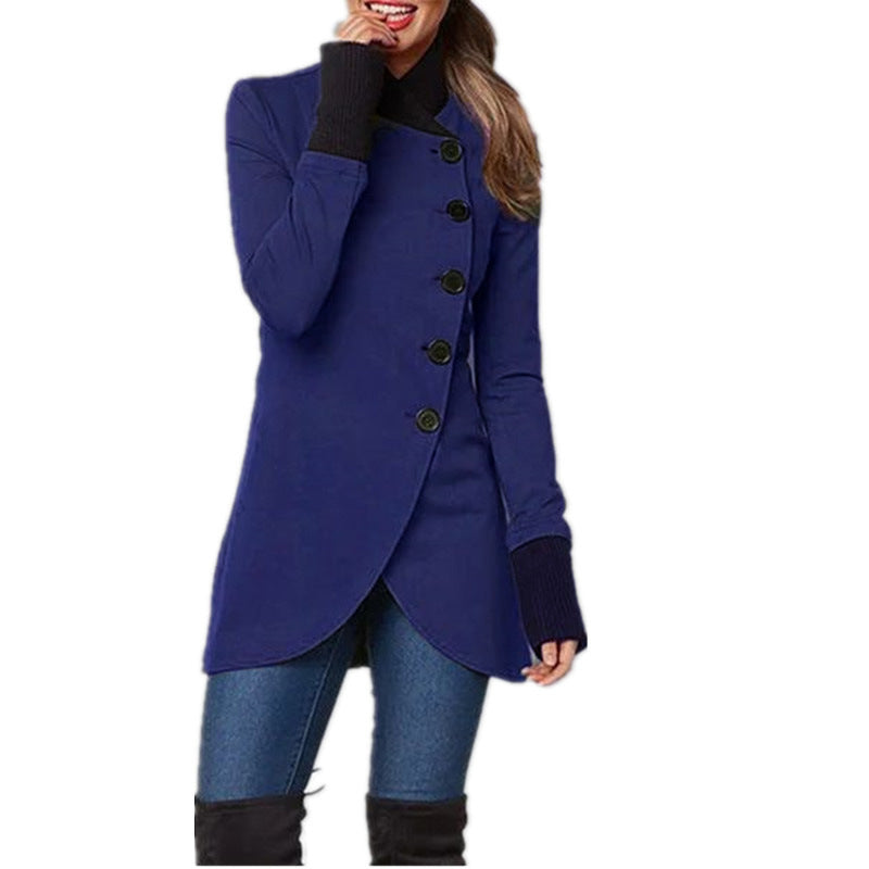Women's Asymmetric Button Jacket – Multi-Color Winter Casual Coat