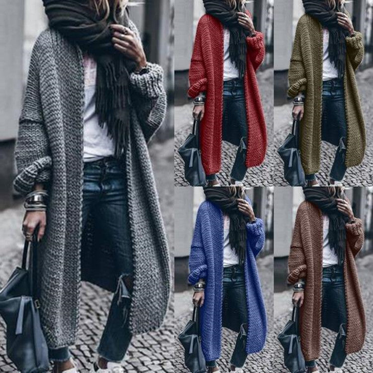 Women's Loose Knitted Cardigan – Multi-Color Woolen Autumn Winter Jacket